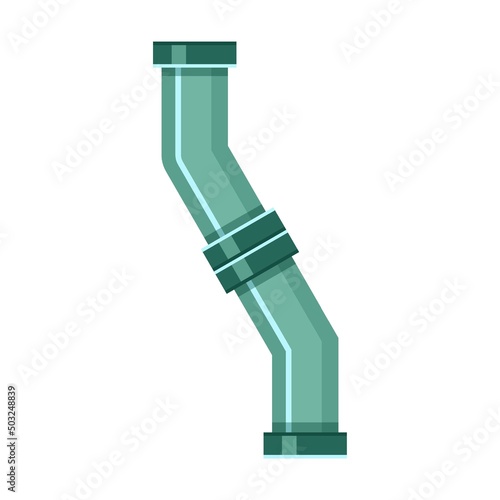 Broken metal adapter pipe with leakage of water. Vector illustration of industrial pipelines with leaks. Cartoon tap, pressure meter isolated on white