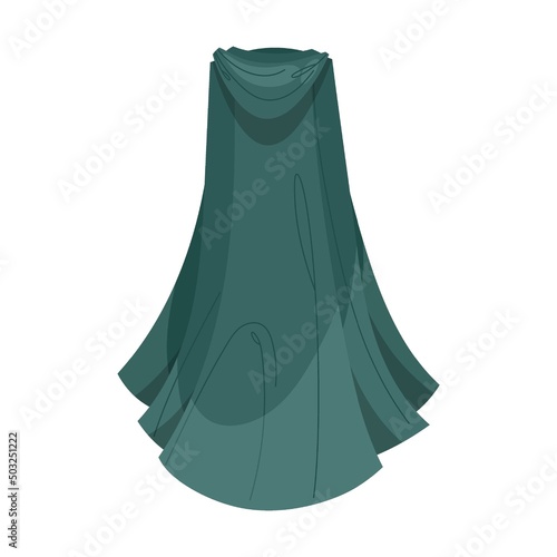 Cloak of magic character. Vector illustration of clothes flying on wind. Cartoon Dracula cloak, superhero cape with hood isolated on white