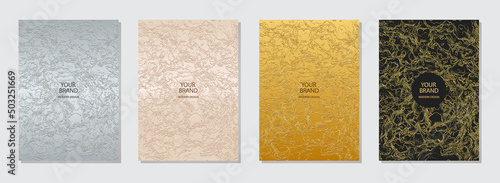 A set of luxury satin covers. Light embossed backgrounds, abstract 3D pattern. Grunge texture. Collection of vertical templates for design, decor. Place for text and advertising.