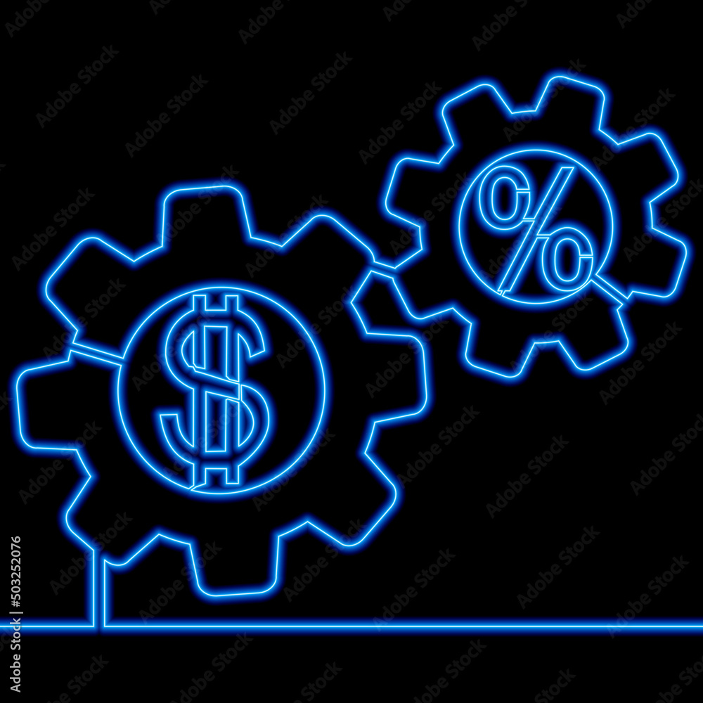 Continuous line drawing Business Gear Money percent investment neon concept Continuous line drawing Business Gear Money percent investment neon concept