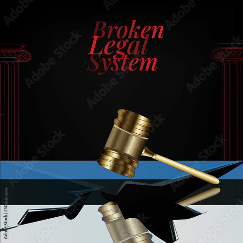 Estonia's broken legal system concept art.Flag of Estonia and a gavel
