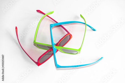 Three colored glasses to see with white background