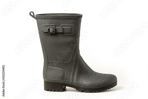 Men's Slate Grey Rubber Boots Isolated on White