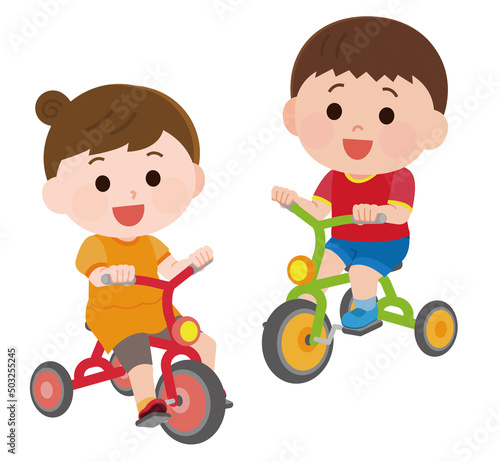 三輪車に乗る男の子と女の子　イラスト photo