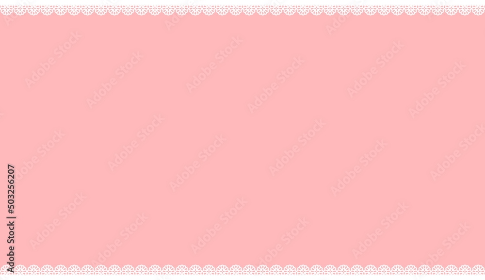 白いレースがかわいいピンクの背景 - ガーリーなデコレーション入りのフレーム素材

