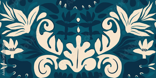 Modern ethnic floral ornamental pattern. Hand drawn abstract organic shapes print. Collage contemporary design. 