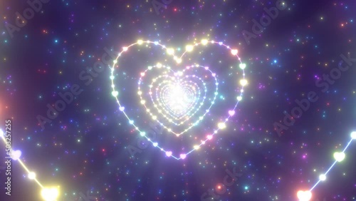 Heart Shape Made of Hearts Tunnel Glows Rainbow Neon Sparkling Lights - 4K Seamless VJ Loop Motion Background Animation