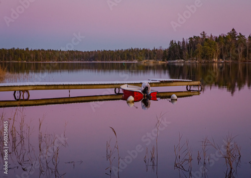 Winter sunset scene from Toftasjon lake in Växjo, Sweden photo