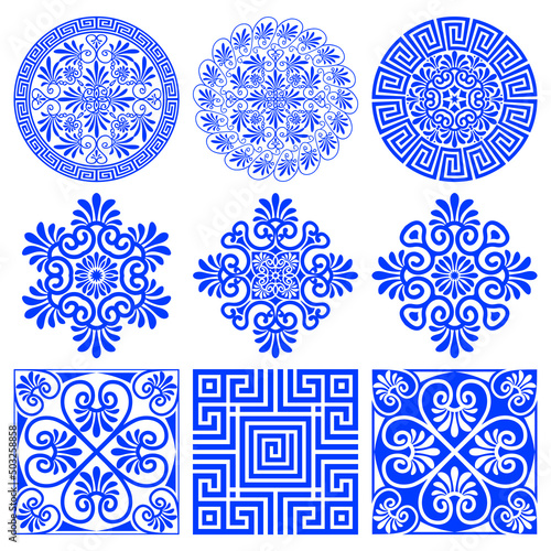 Collection of vector ethnic ornaments in traditional Greek style