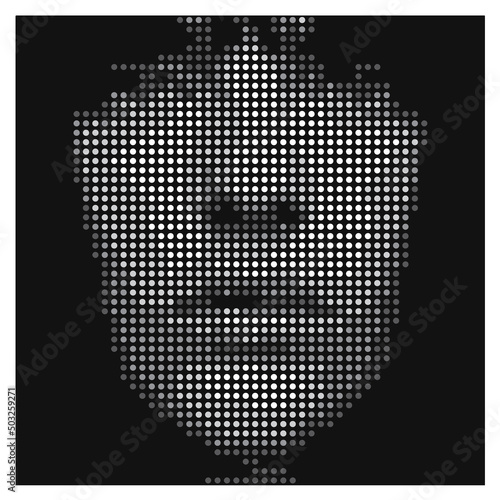 Woman portrait illustration made from grey dots. Model looking to camera. Abstract retro vintage art