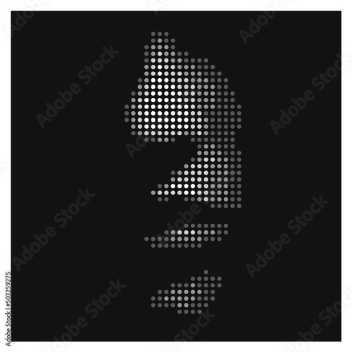 Woman portrait illustration made from grey dots. Model face partly covered with shadow and visible only mouth. Abstract retro vintage art