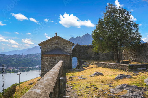View of the castle of the Unnamed Castel, Rocca dell'innominato, among wonderful landscapes on Lake Como, Lecco, Italy