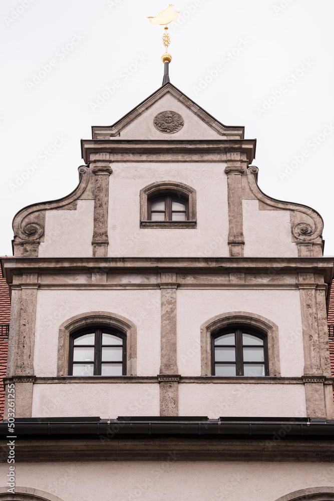 Munich, Germany - December 19 2021: Street view of the facade of the building in Munich downtown.