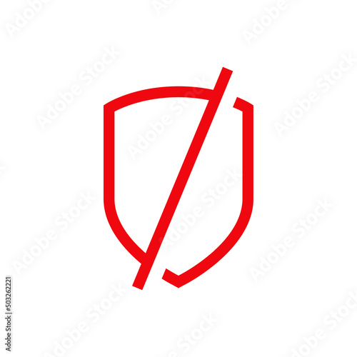 Logo control de seguridad. Icono símbolo prohibido con escudo con líneas en color rojo