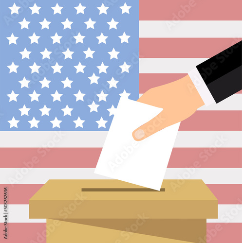 Vector of voter ballot going into a ballot box