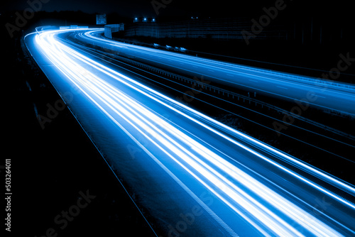 lights of cars with night. long exposure, light lines