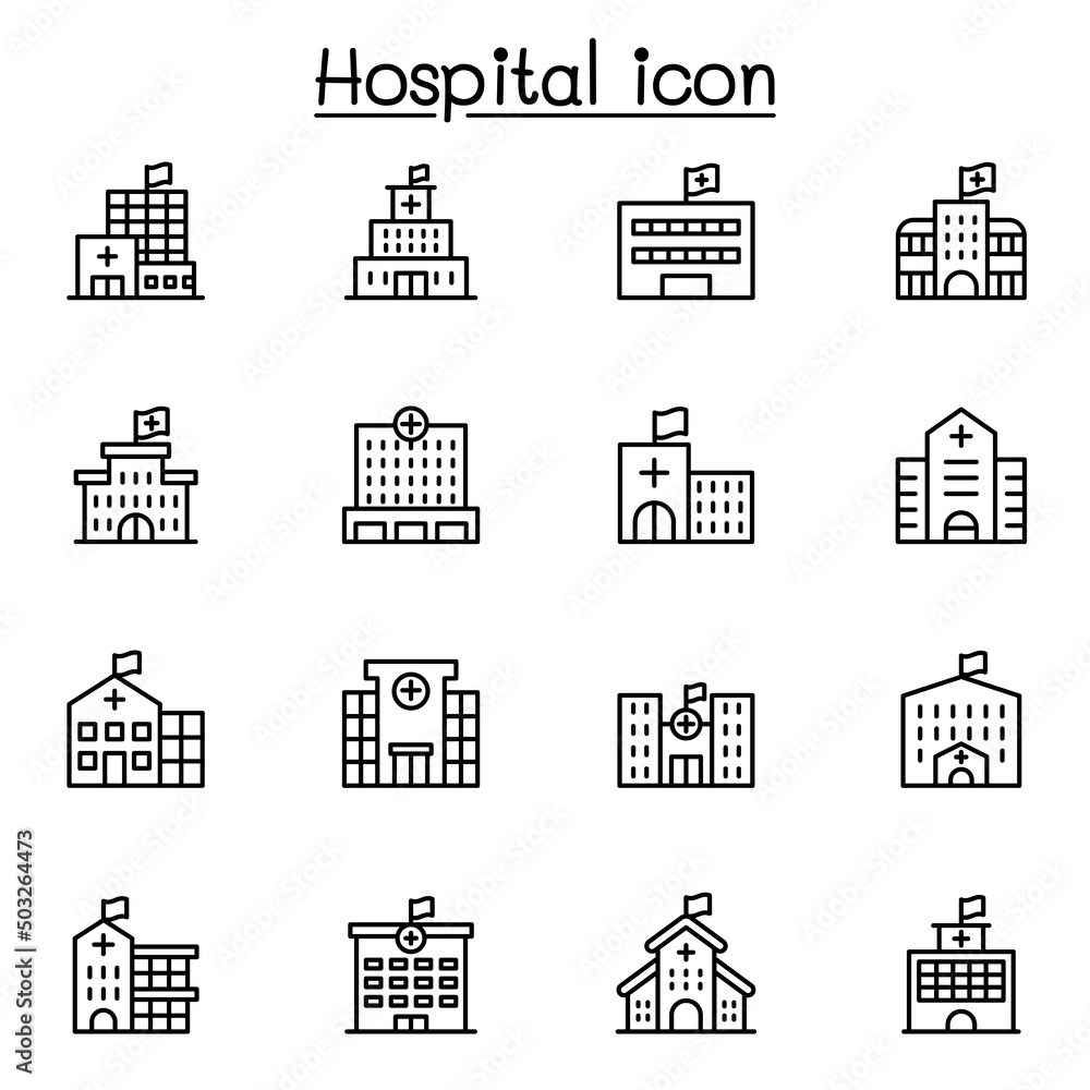 Hospital icon set in thin line style