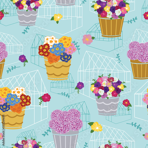 Victorian greenhouse seamless pattern vector design
