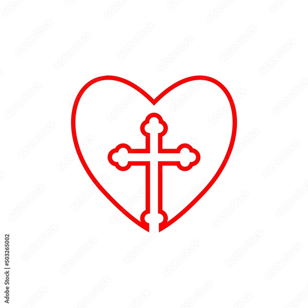 Christian cross heart icon isolated on white background Christian cross heart icon isolated on white background