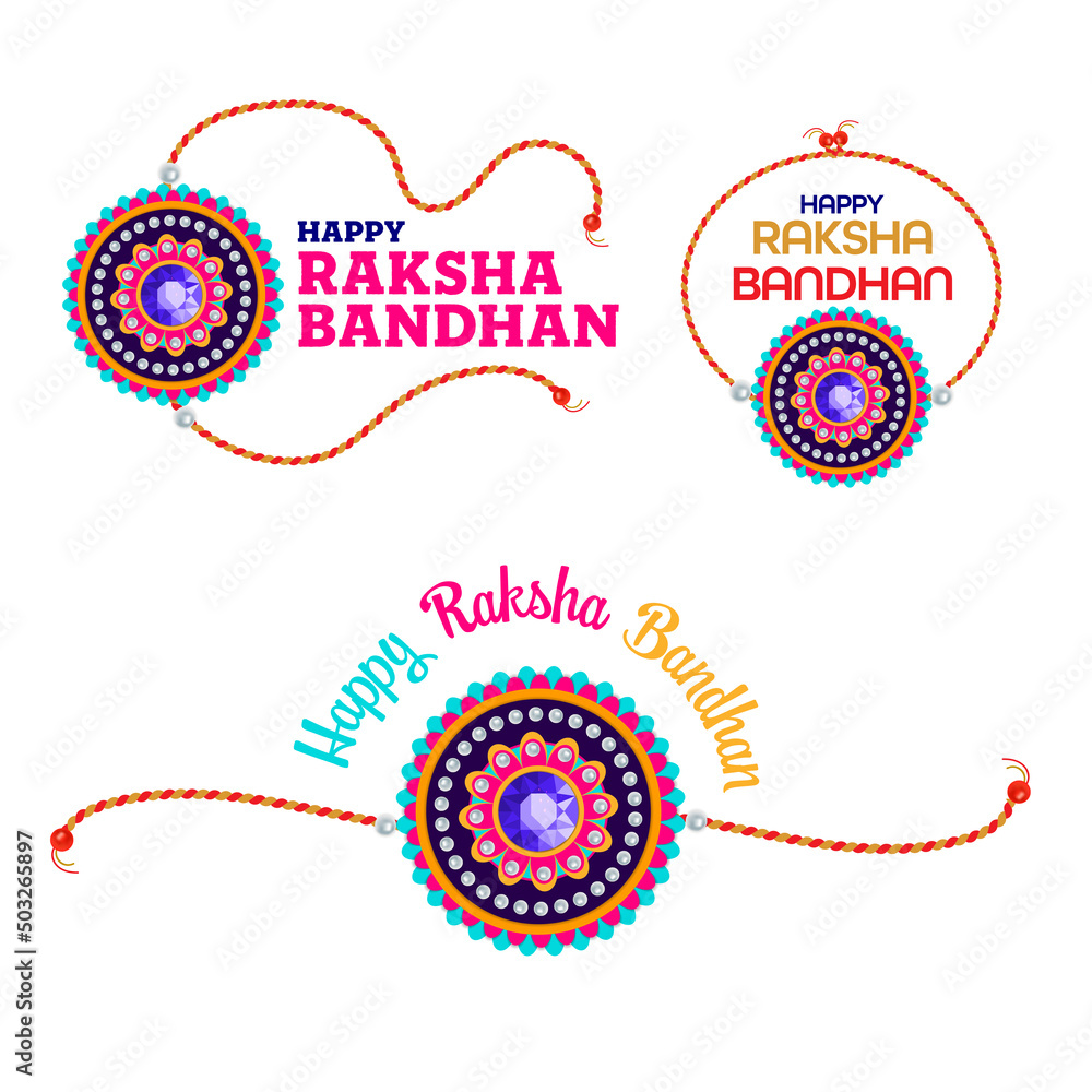 Happy Raksha Bandhan. Vector typographic emblems Stock Vector | Adobe Stock