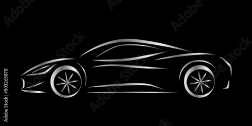 Modern car silhouette. Side view of supercar. Race car logo.