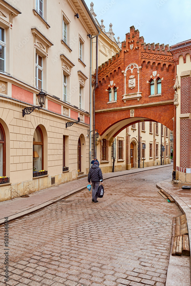 Street Pijarska in Krakow with museum Street Pijarska in Krakow with museum