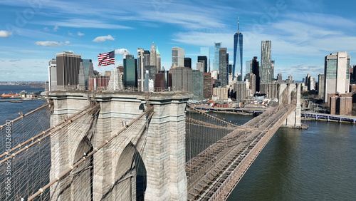 American flag sky Brooklyn Bridge New York City NYC