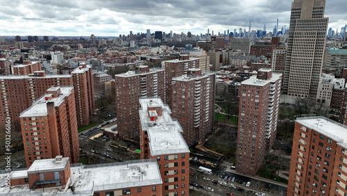 Harlem housing projects Manhattan skyline New York City NYC
