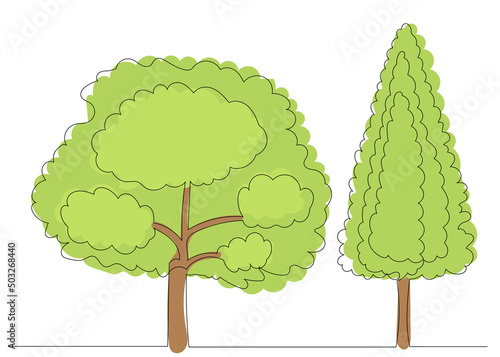 green trees one continuous line drawing