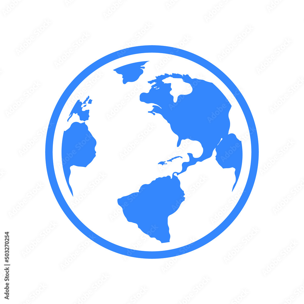 Earth, globe icon. Blue vector graphics.
