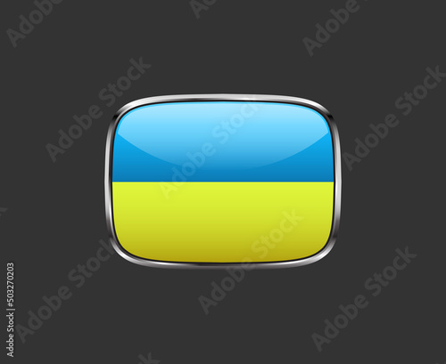 Flag button Ukraine.  Ukraine flag concept. Yellow and blue symbol and button of live streaming, broadcasting, online stream. template for tv, shows, movies and live performances.