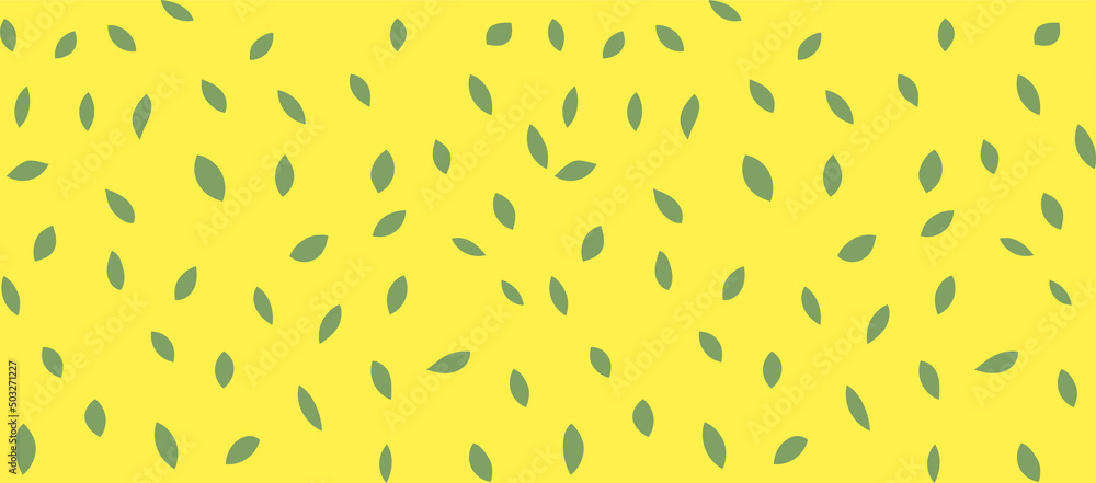 Minimalistic print with green leaves on a trendy bright yellow background. Seamless botanical pattern. Vector graphic design for fabrics, prints, covers...