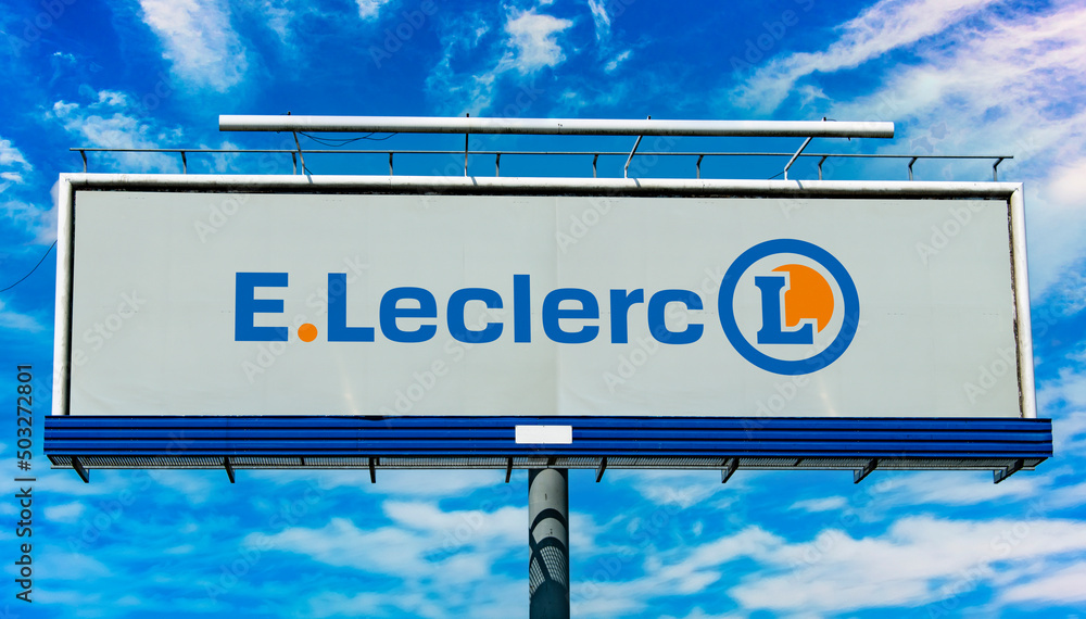 Advertisement billboard displaying logo of E.Leclerc Stock Photo ...