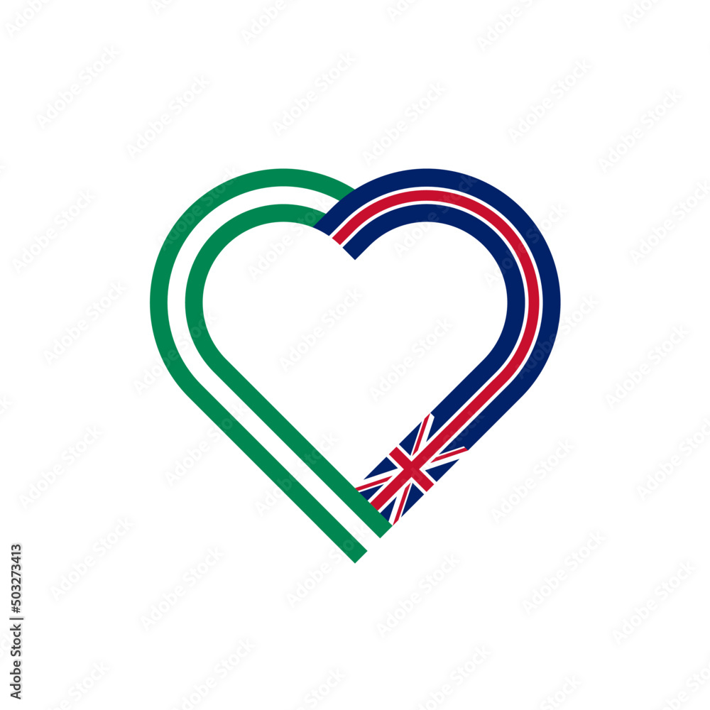 unity concept. heart ribbon icon of nigeria and united kingdom flags. vector illustration isolated on white background
