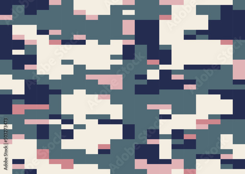 Urban spring multi-scale camouflage, seamless pattern. digi camo vector, modern 8bit pixel texture in yellow, green and pink tones. digicamo design.
