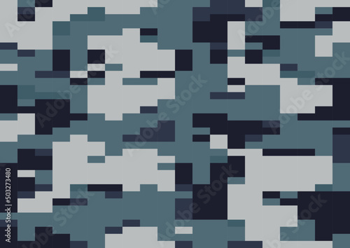 Modern army digital pixelated camouflage vector pattern. Navy marine background texture for different usage, as backdrop, 8 bit banner graphics and more. 
