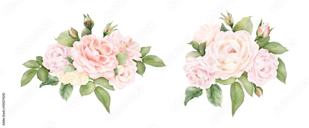 Set of rose bouquet decorative watercolor