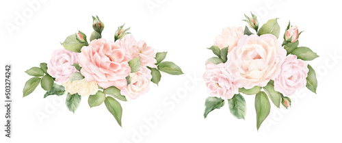Fotografie, Obraz Set of rose bouquet decorative watercolor