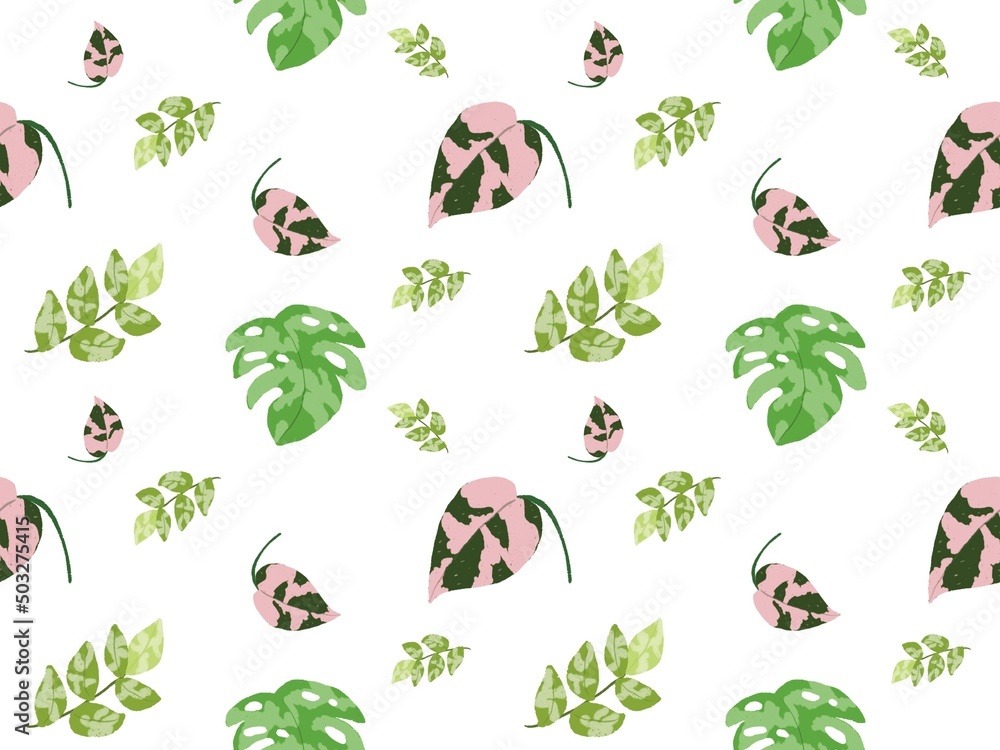 Seamless pattern with leaves and plants. Seamless pattern with leaves and plants.