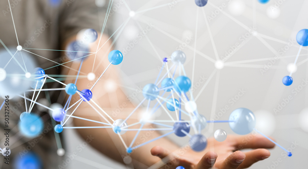 Neural network 3D illustration. Big data and cybersecurity Neural network 3D illustration. Big data and cybersecurity
