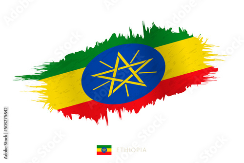 Painted brushstroke flag of Ethiopia with waving effect.