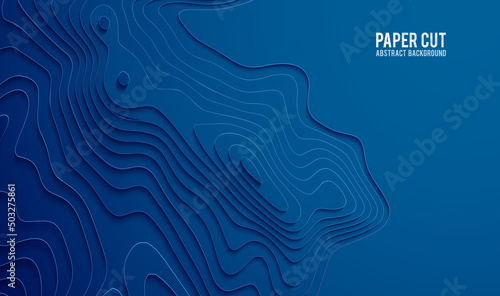 Paper cut banner concept. Paper carve blue gradient for card poster brochure flyer design in blue colors. 3d abstract background