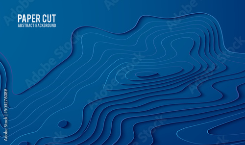 Paper cut banner concept. Paper carve blue gradient for card poster brochure flyer design in blue colors. 3d abstract background