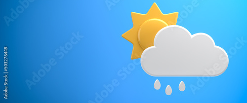 3D Weather forecast web banner series: Sunshine, partly cloudy and little rain.