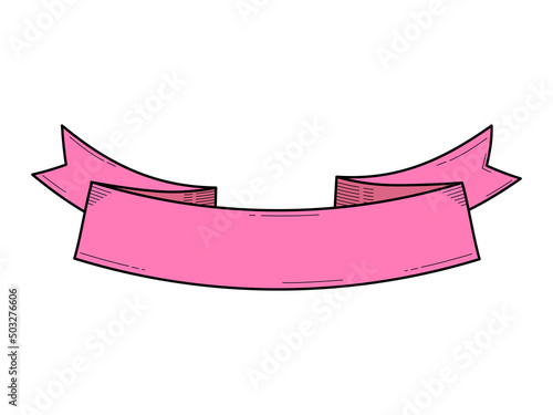 Cute pink ribbon cartoon silhouette. Doodle kawaii design element for kid