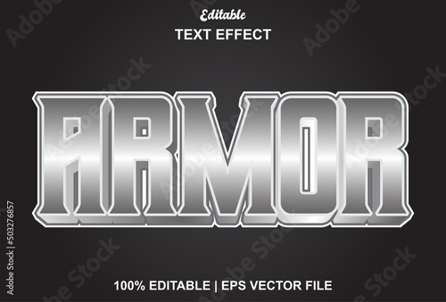 armor text effect with silver and black color editable.