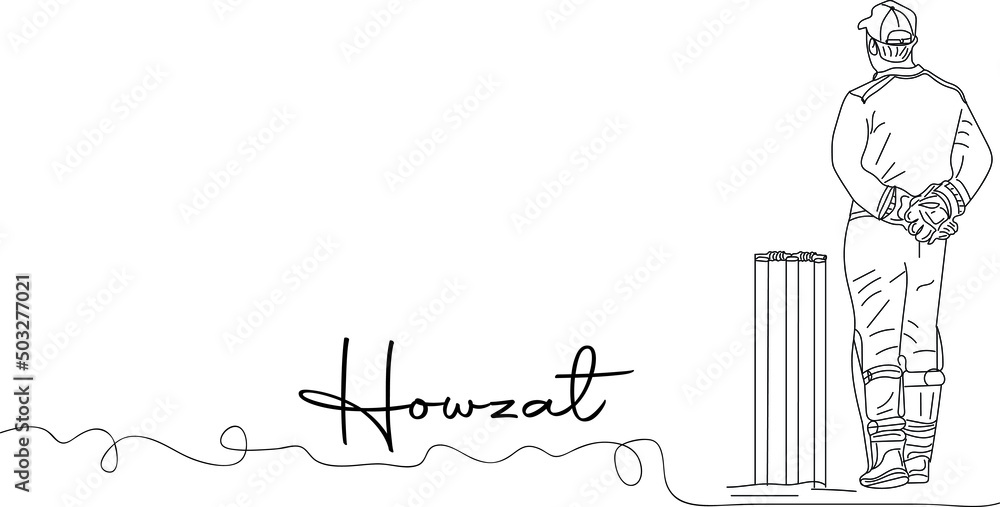 Outline sketch drawing of Cricket Wicket keeper standing behind the