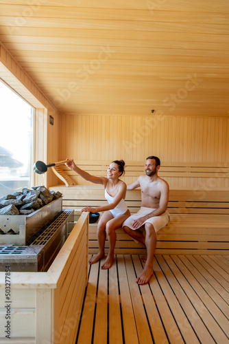 Young couple relaxing in th...