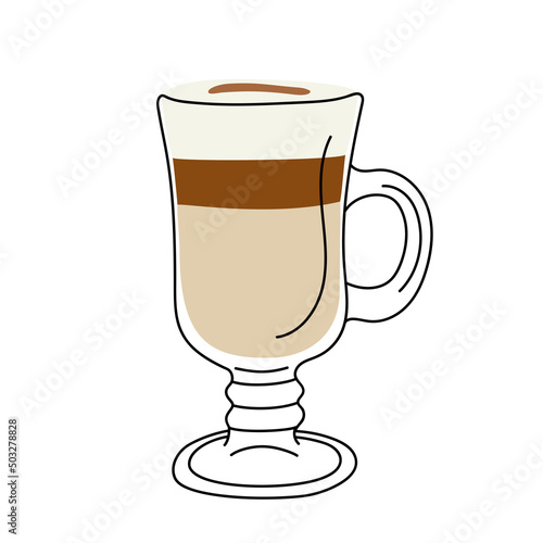 Vector illustration of a hand drawn latte coffee isolated on a white background.