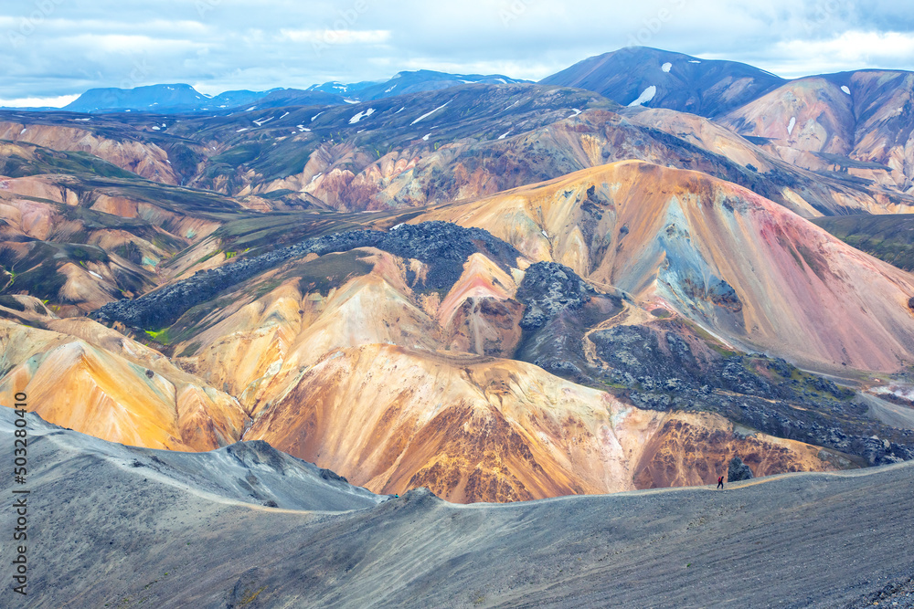 colored mountains of the volcanic landscape of Landmannalaugar. Iceland. tourism and nature